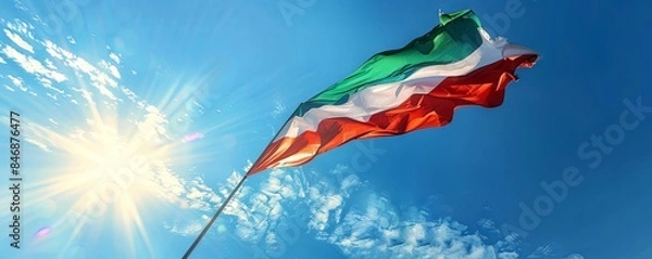 Fototapeta Bulgaria flag flying against a clear, sunny sky