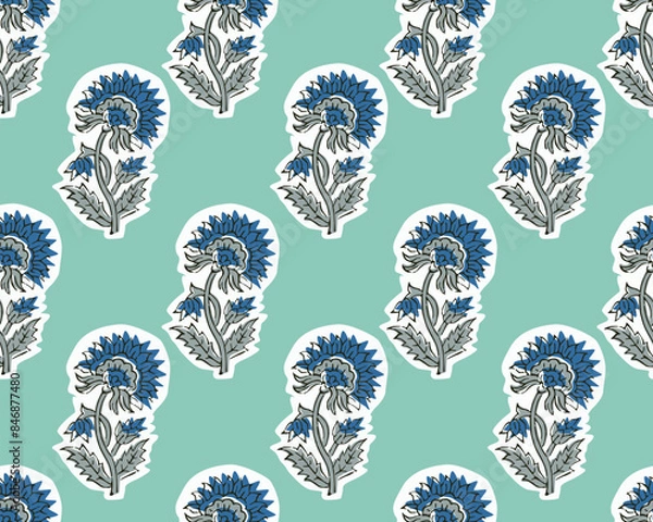 Obraz INDIAN TRADITIONAL FLORAL SANGANERI BLOCK PRINT SEAMLESS PATTERN VECTOR ILLUSTRATION