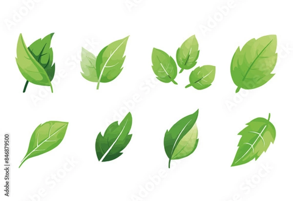 Fototapeta vector set of different isolated green leaves icon white background 