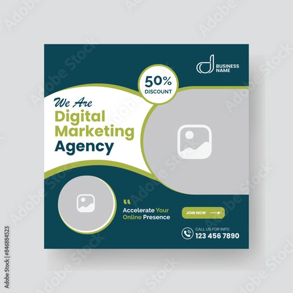 Fototapeta Modern Digital Marketing Agency Social Media Post For Business. Abstract Advertisement Square Web Post for Company Promotion.