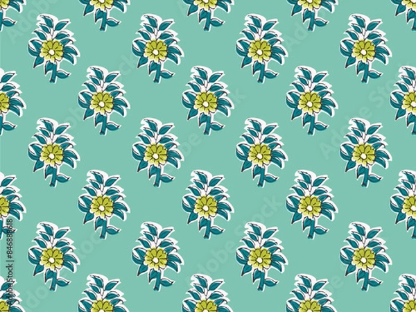 Fototapeta SPRIG FLORAL BLOCK PRINT SEAMLESS PATTERN VECTOR ILLUSTRATION
