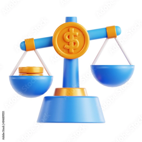 Fototapeta money scale financial unbalance condition 3d icon illustration render design