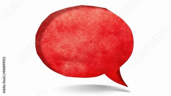 Fototapeta A red speech bubble made of paper on a white background with ample space for text insertion