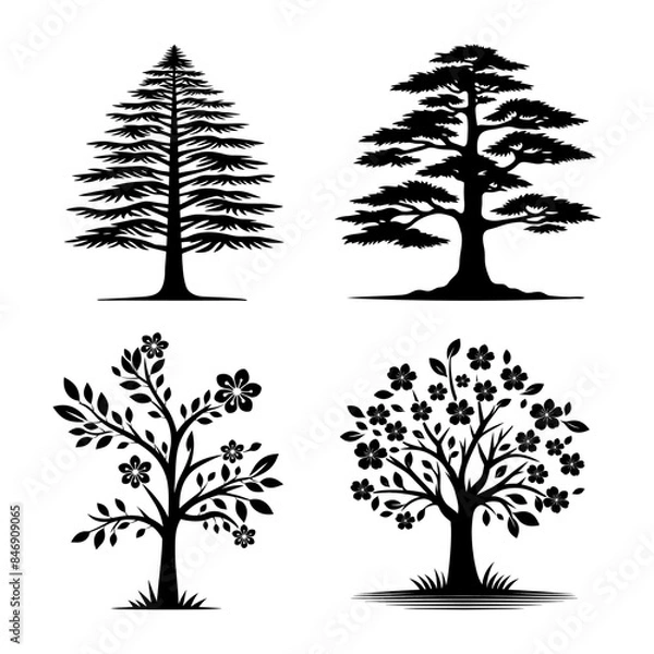 Obraz Cedar tree silhouette vector illustration