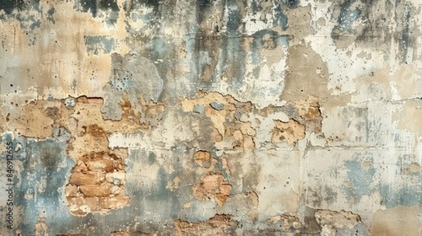 Fototapeta Old brick wall covered in plaster mildew stains