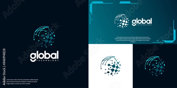 Fototapeta digital technology network, global solution, logo design template.