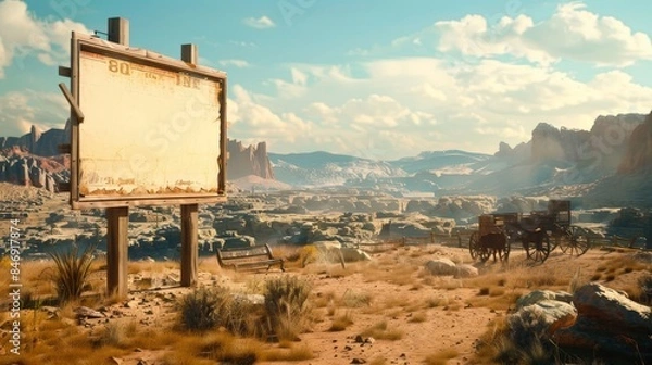 Fototapeta An empty poster against the background of the wild West.