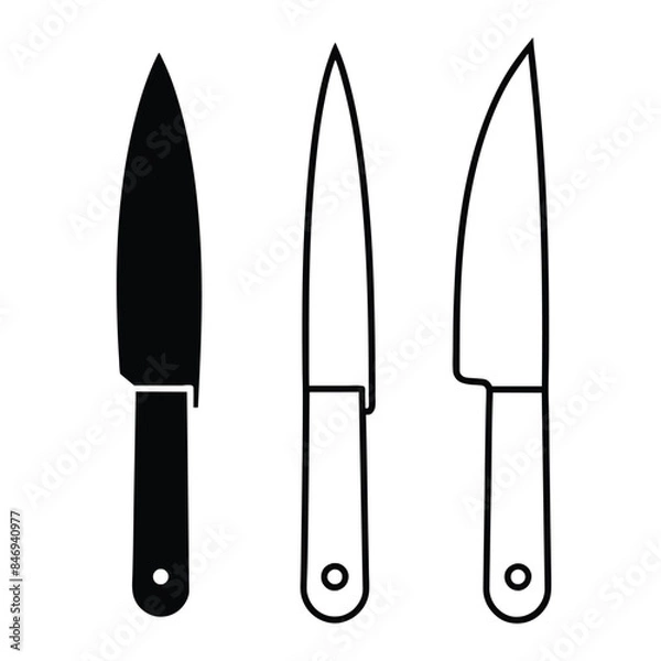 Fototapeta Kitchen and meat cutting knives set realistic vector of chef and butcher tools