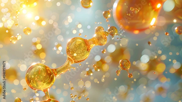 Obraz Bright blue background with floating bubbles and light reflections