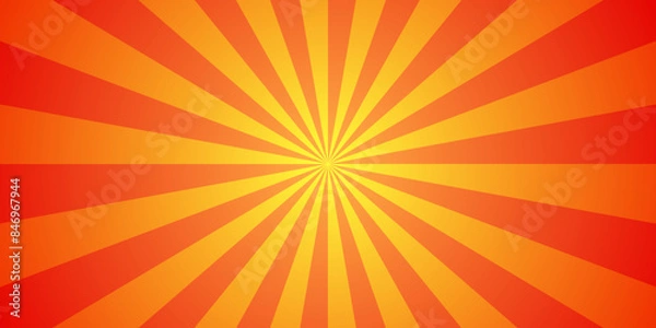 Fototapeta Abstract orange sun rays and sunburst backdrop background. seamless retro vintage burst sunrise vector wallpaper design.