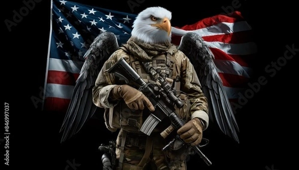 Obraz Patriotic Military Eagle with Weapon and American Flag