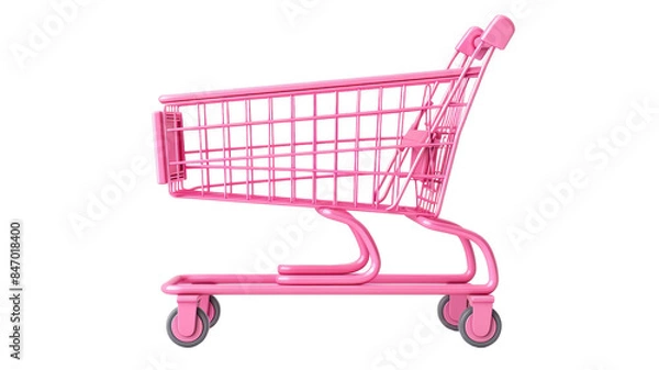 Obraz Pink Shopping Cart, Vibrant pink shopping cart side view, Modern Retail Design on a transparent background.