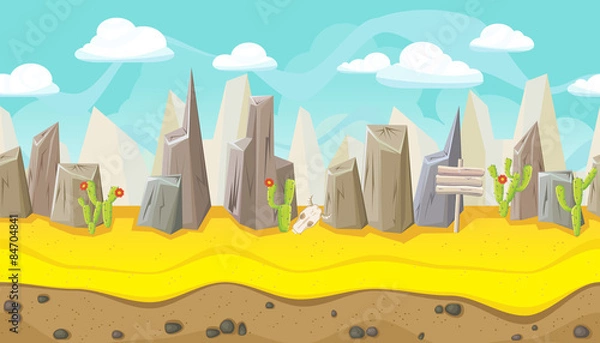 Fototapeta Seamless desert landscape with mountains for game design