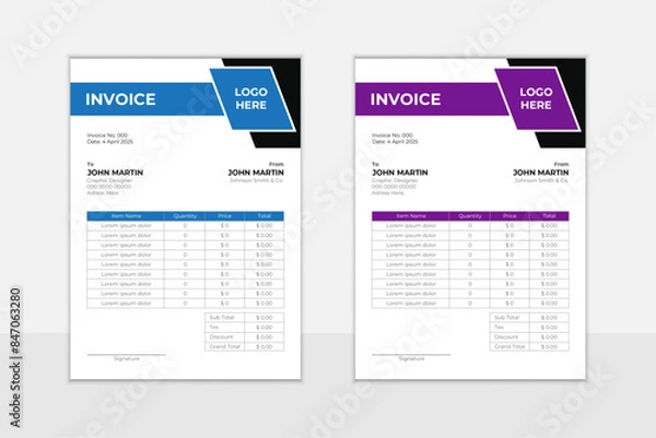 Fototapeta Modern business invoices design template, invoice form template. money bills or price invoices design templates