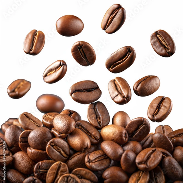 Fototapeta Coffee beans falling on transparent background