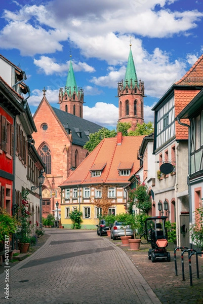 Obraz Altstadt Gasse in Ladenburg mit Kirche