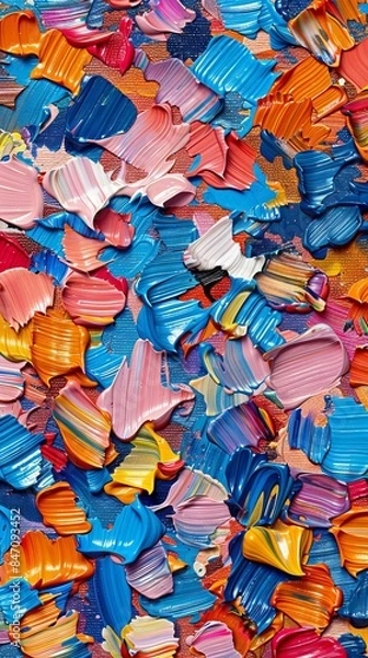 Fototapeta Abstract texture of multi-colored strokes of paint in the style of impressionism, covering the entire surface, copy space banner