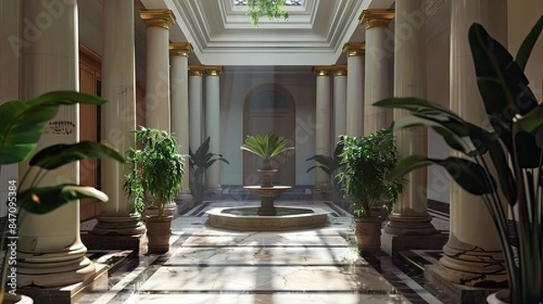 Fototapeta Roman Villa Atrium Environment. AI generated art illustration.