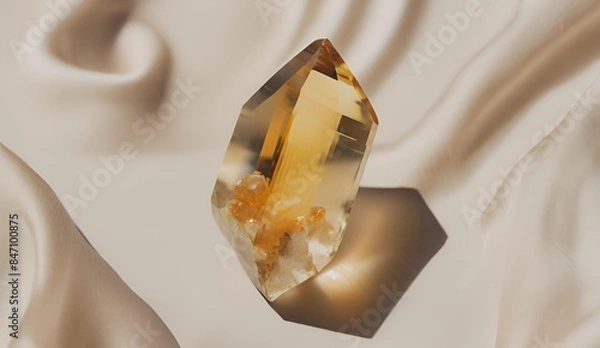 Fototapeta Translucent raw Citrine quartz with pale yellow to brown-orange textures used in various jewelry, believed to promote intellect, sharp decision-making, creativity, self-confidence and reduce fear.