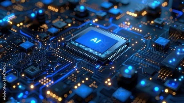 Fototapeta Artificial Intelligence Chip on a Circuit Board