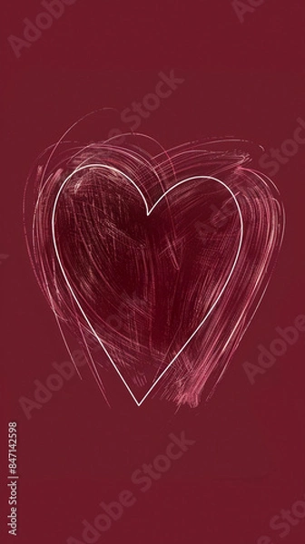 Obraz wide horizontal valentine day background image of white color abstract heart shape line drawing sketch drawn on a maroon background with empty space for texts