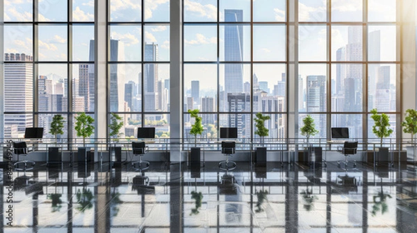 Obraz modern office space with city skyline view