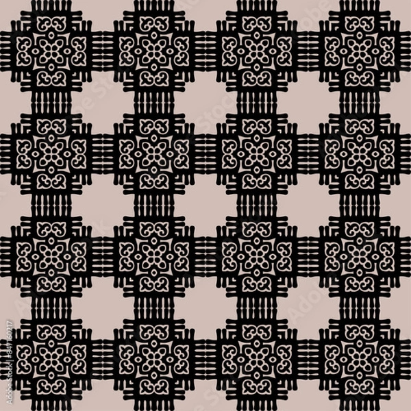 Obraz Decorative Asian folk seamless pattern. Repeating background in nomad style. Colored fabric swatch with surface design, minimal print on wallpaper, fabrics, gift wrap, templates. Vector.