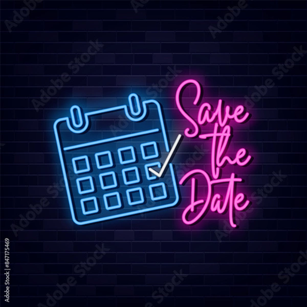 Obraz Save the Date Neon Sign with Brick Wall Background