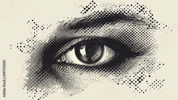 Obraz Abstract halftone eye collage element. Trendy grunge design element