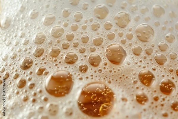 Fototapeta Close up of beer bubbles creating abstract pattern in glass