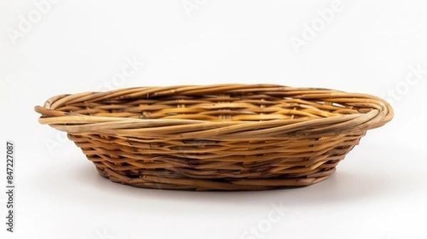 Fototapeta Empty wooden fruit or bread basket on white background. Generative AI
