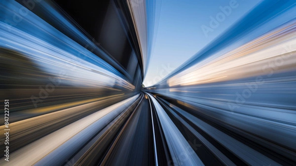 Fototapeta high speed motion blur abstract train tracks perspective