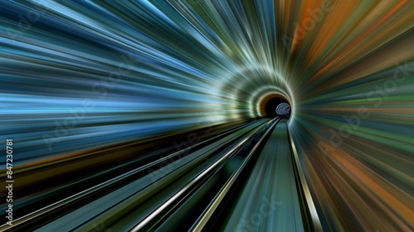 Fototapeta high-speed tunnel with motion blur fast moving train effect