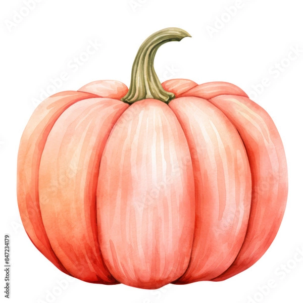 Fototapeta Single pretty pink and orange watercolour style pumpkin on a transparent background, great for social media, marketing material, websites and stickers