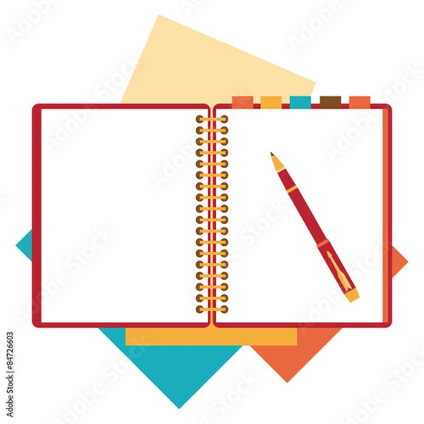 Fototapeta Flat design notepad, paper sheet.