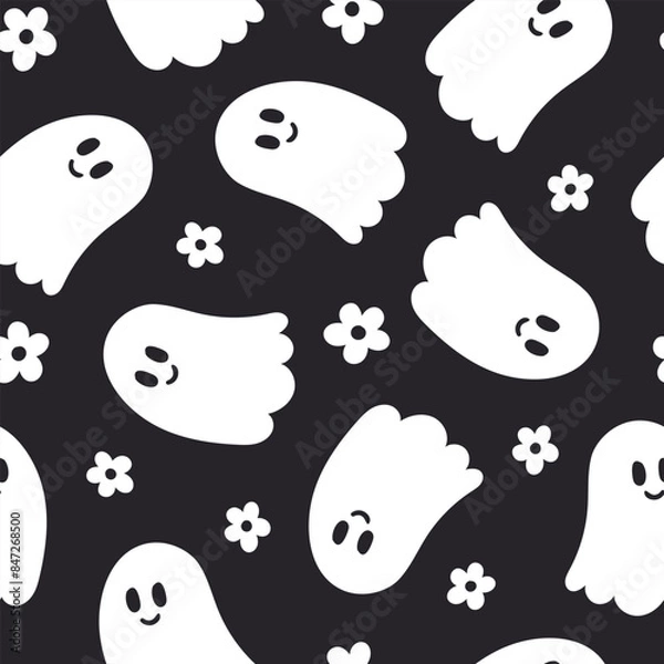 Fototapeta Floral Ghost Pattern Halloween Ghost Background 