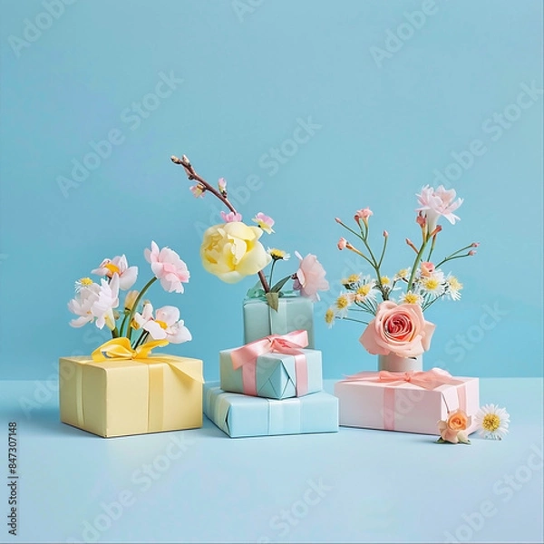 Obraz Gift boxes decorated with flowers