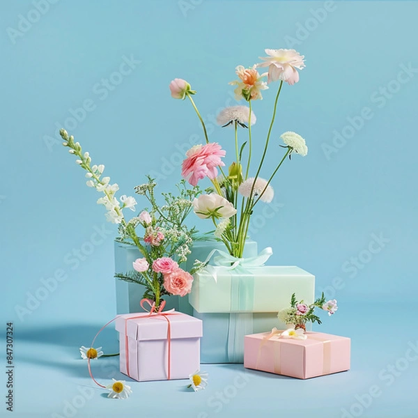 Obraz Gift boxes decorated with flowers