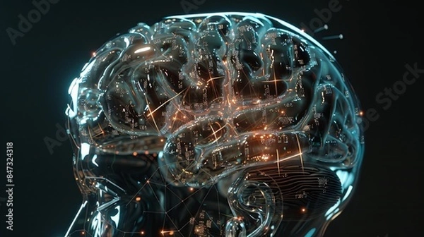 Fototapeta Human Brain with AI Neural Network - 26