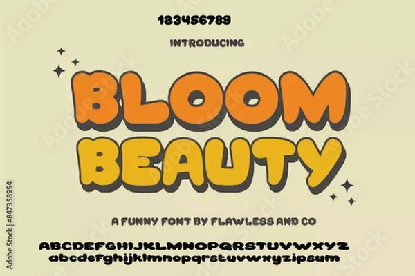 Obraz Playful cartoon Font, funky typeface for joyful brings life designs like children's artwork, birthday invitations, playful branding, and carnival typography. Vector typeset
