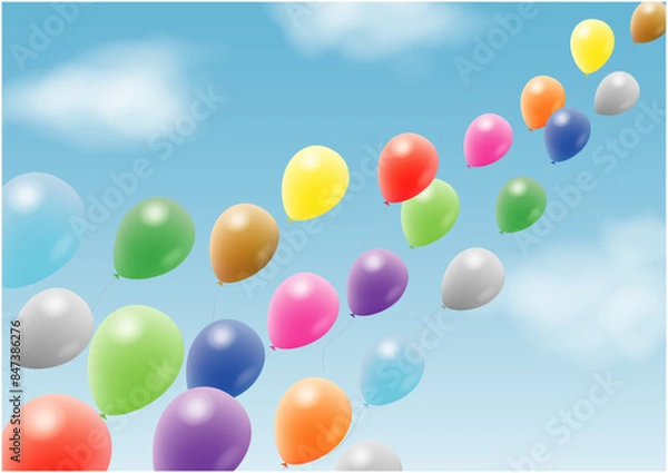 Fototapeta 空に風船が飛ぶフレーム背景