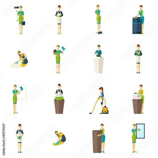 Obraz Cleaners Color Flat Icons Set