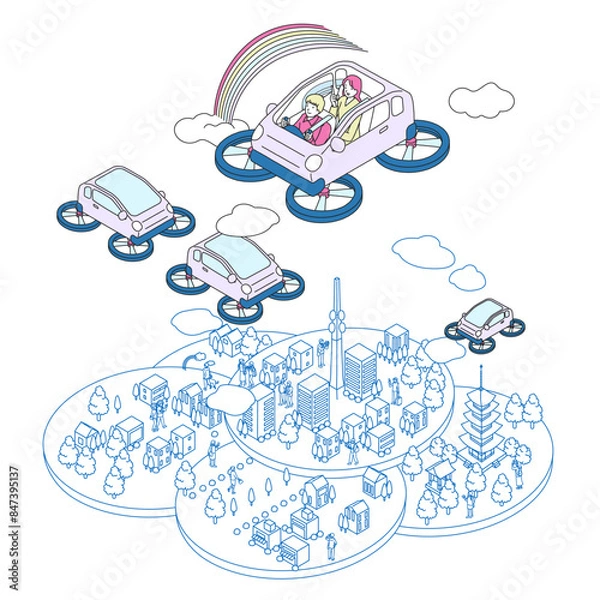 Fototapeta 空飛ぶ車　イメージ