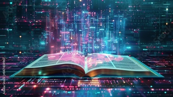 Fototapeta Futuristic Digital Book for Learning: AI Generated Illustration
