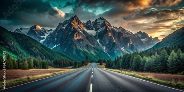 Obraz Landscape with road and mountains