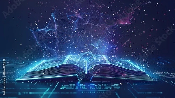 Fototapeta Learning in a Futuristic Style: Modern Digital Book AI Generated Image