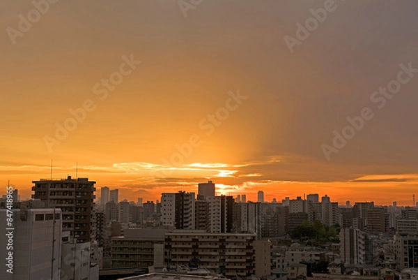 Obraz 夕日が街に沈む