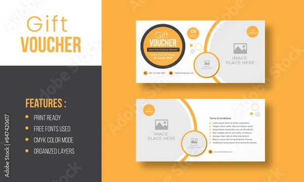 Fototapeta Gift Voucher Template Promotion Sale discount, Gold background, vector illustration | Editable template