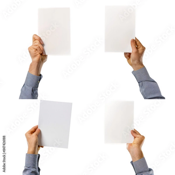 Fototapeta hands holding blank paper
collage images. Isolated On Transparent Background	