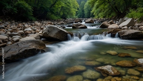Fototapeta A poem about the rhythmic flow of a mountain stream ai_generated